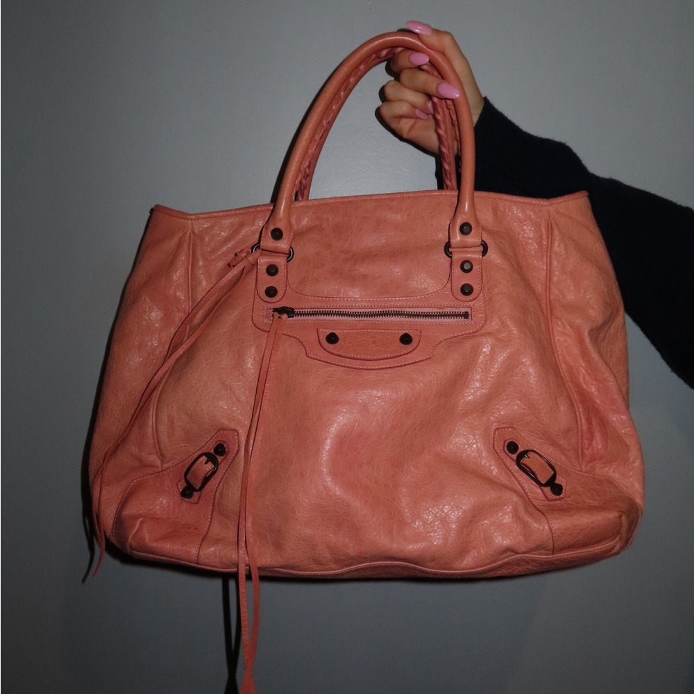 Balenciaga Coral Leather Tote Bag